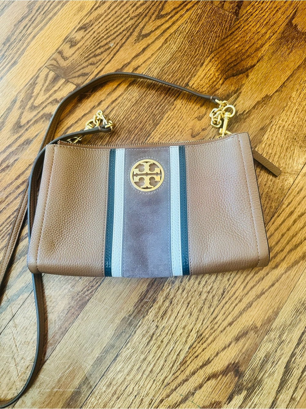 Tory Burch Brown Leather Wallet Bag with Stripe